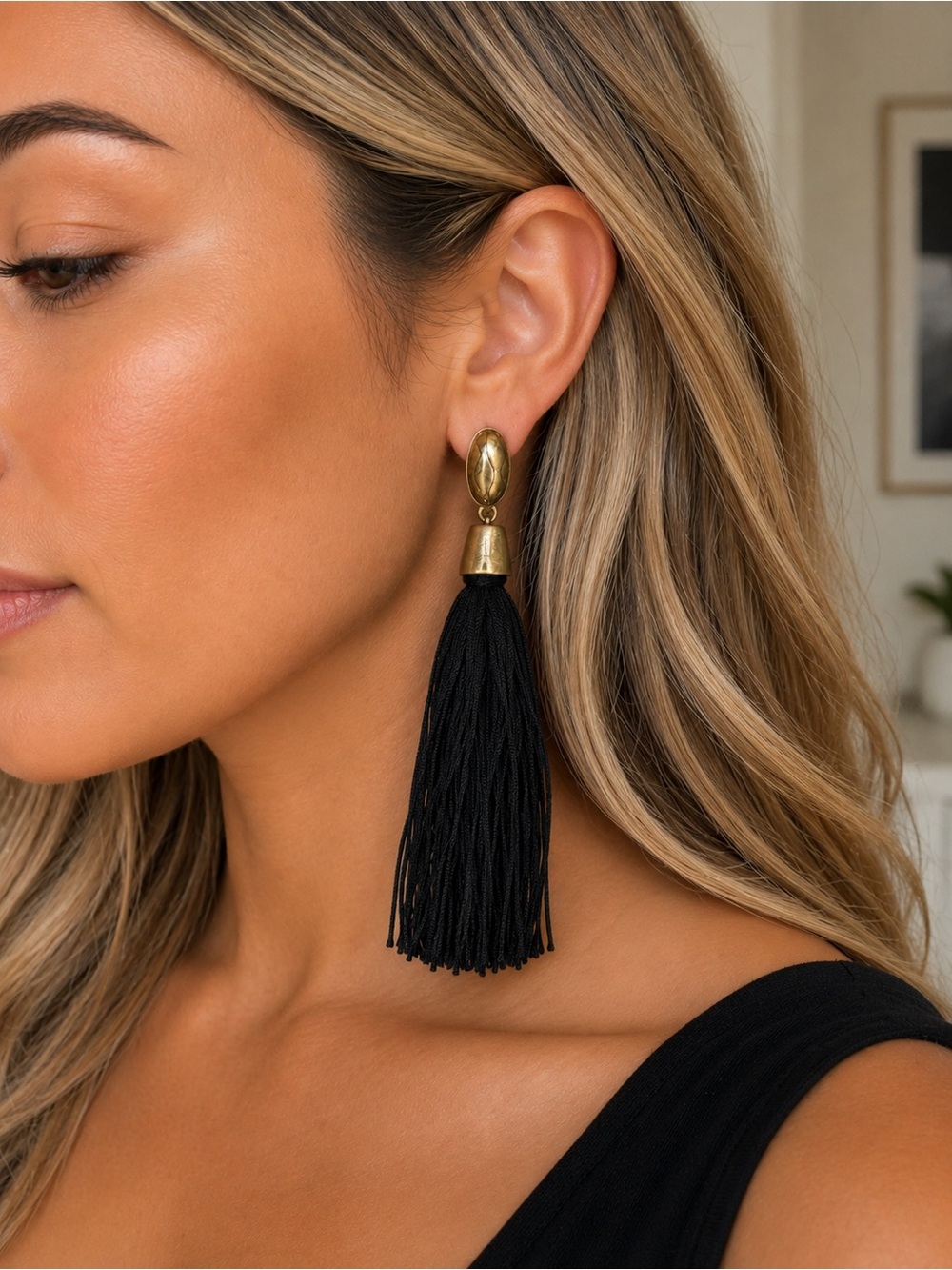Chico’s Black Long Tassel Earrings NWT